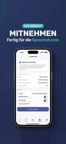 Arztbericht als PDF mit Kopfschmerztagen und Medikamententagen