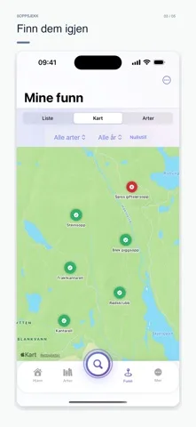 Soppsjekk – saved finds shown on a map