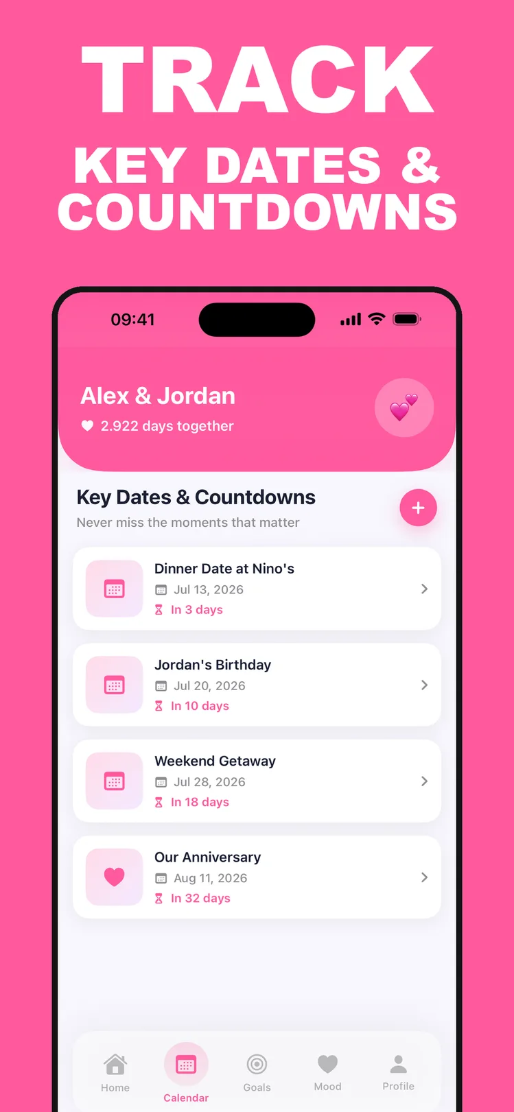 CoupleGoals – shared calendar with anniversaries and date nights