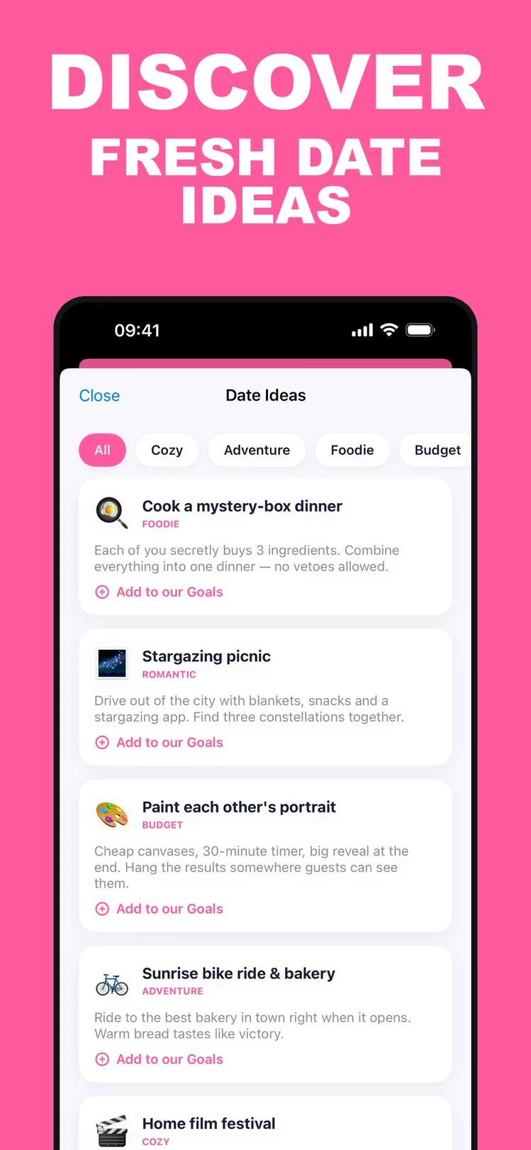 CoupleGoals – date ideas by category