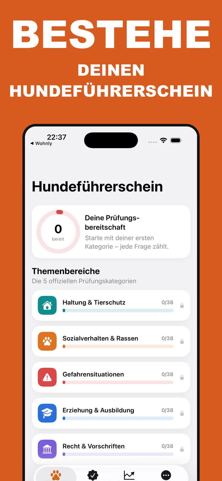 Hundeführerschein App – Startseite mit Prüfungsvorbereitung