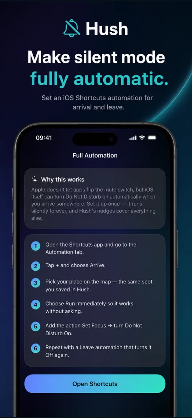 Hush – managing saved silent mode places