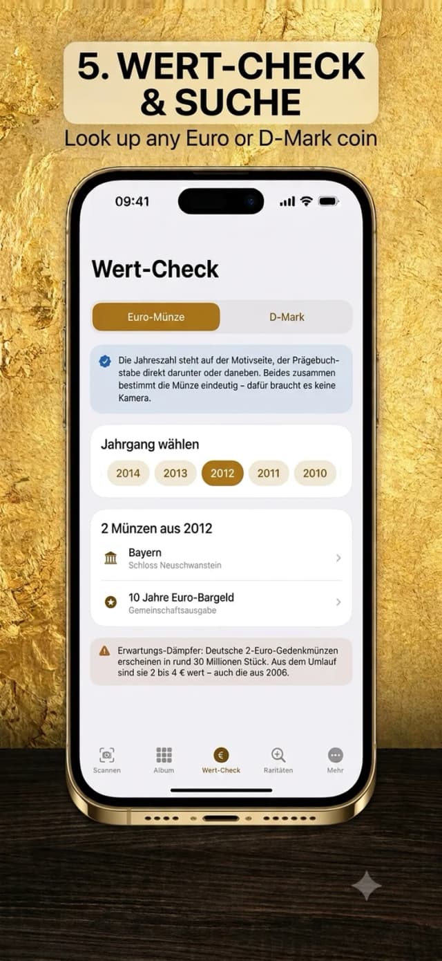 MünzCheck – Wert-Check mit Jahrgang und Prägebuchstabe