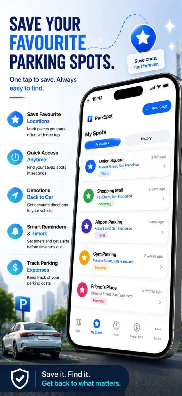 ParkSpot – favourite parking spots saved for one-tap start