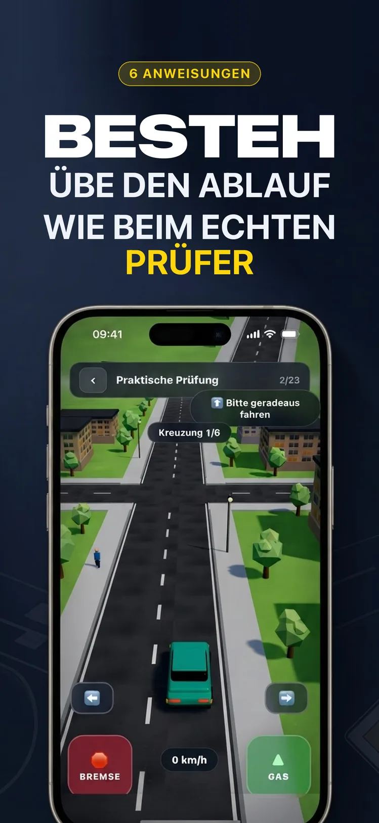 Fahrschule 3D – Prüfungsmodus mit Anweisungen wie vom Prüfer